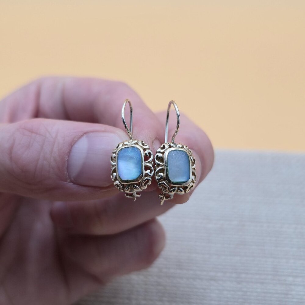 Sterling Silver Blue Shell Fancy Dangle Earrings A5690